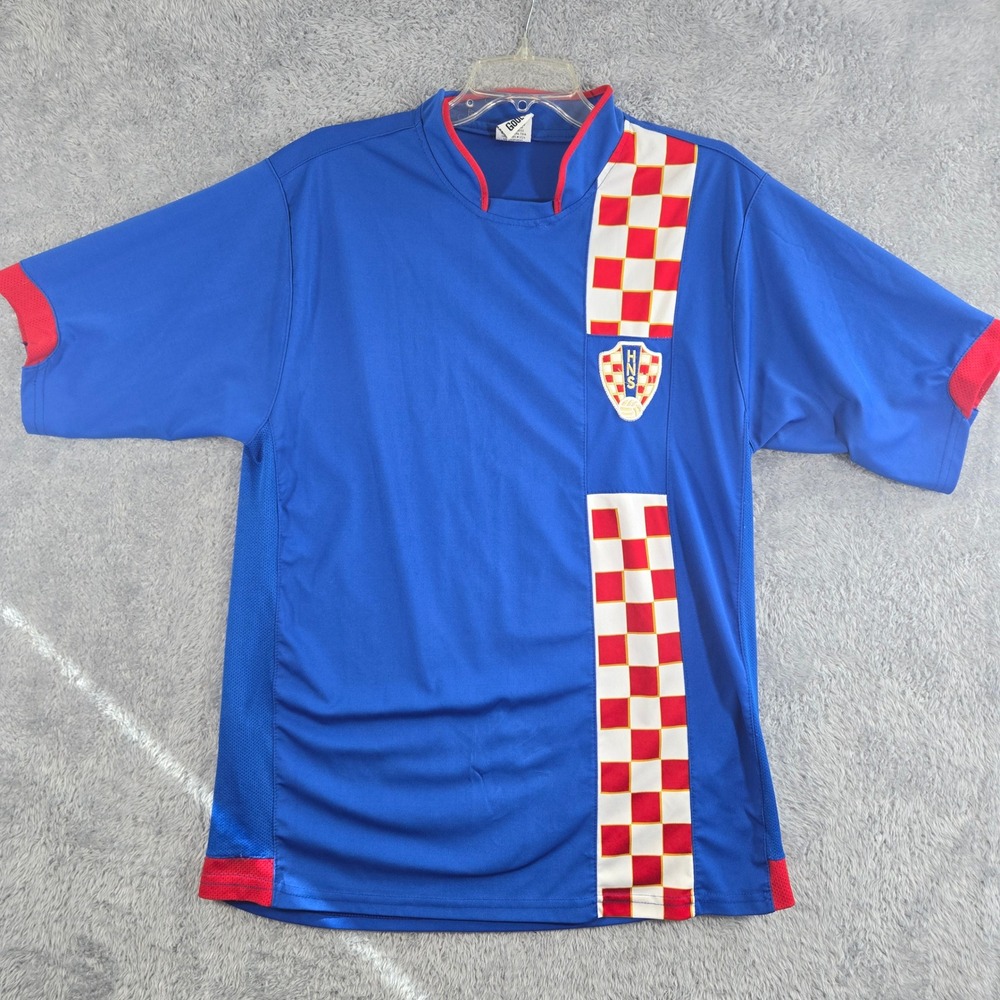 Croatia National Team Soccer Jersey Blue Red White Checkerboard Mens Medium Gool
